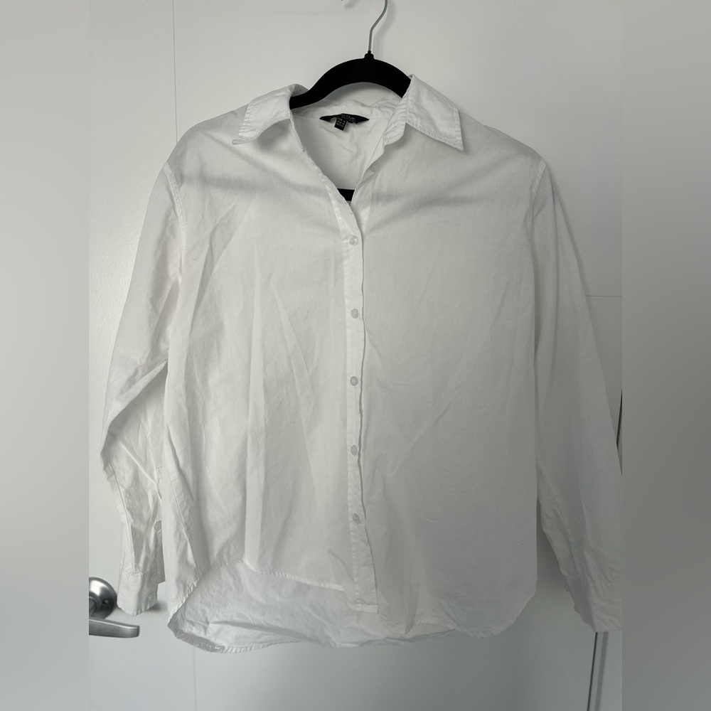Massimo Dutti White Button Down Shirt Medium Classic Cotton Office Blouse